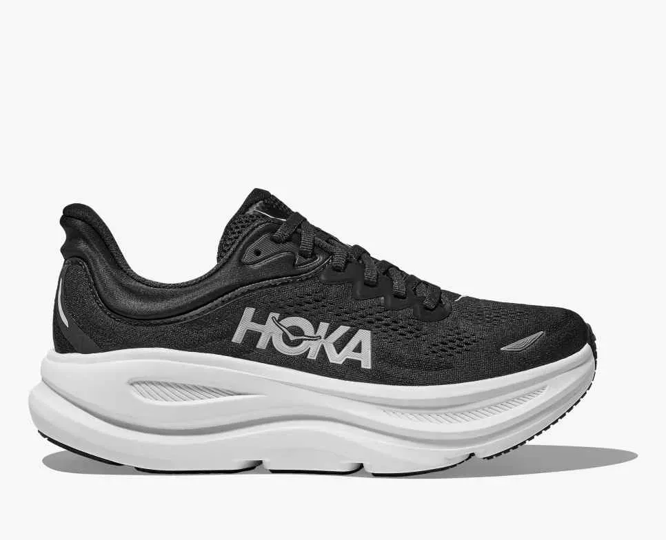 HOKA Bondi 9 Black White - Men's Road Running Shoes & Trainers - front view