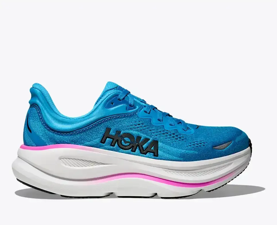 HOKA Bondi 9 Skyward Blue Neon Fuchsia (Women’s) - Women's Running Shoes - front view