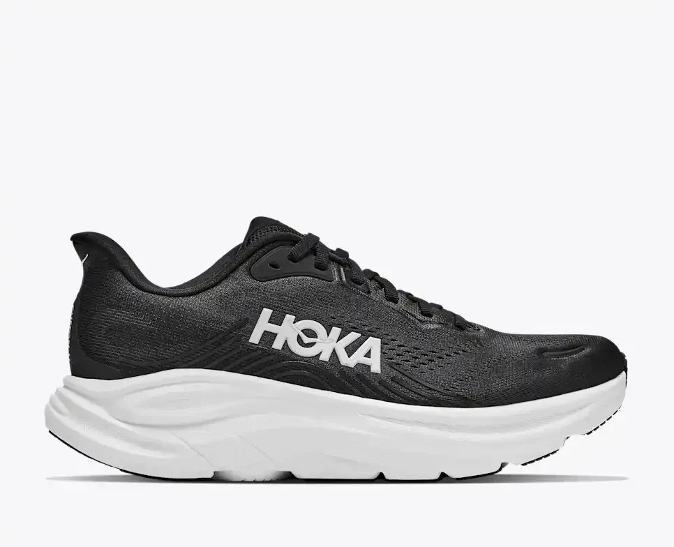 HOKA Clifton 11 Black White (Women’s) - Road Running Shoes - front view