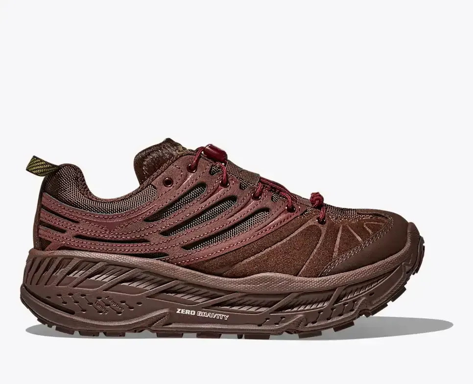 HOKA Elite Terrain System Stinson EVO OG Cold Brew Varsity Burgundy - Men's Running Shoes & Trainers - front view