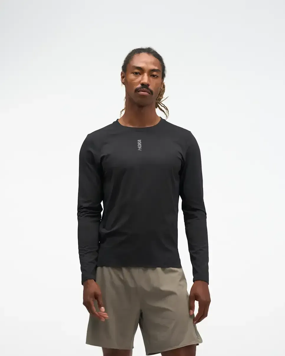 HOKA EveryRun Long Sleeve Black - Men's Running Clothing & Gear - front view