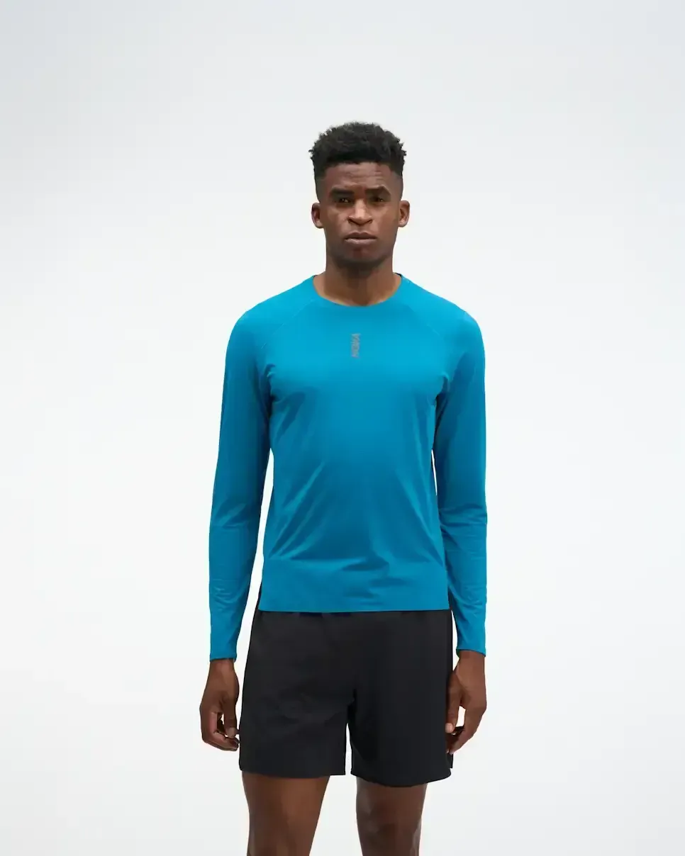HOKA EveryRun Long Sleeve Night Glow Blue - Men's New Arrivals - front view