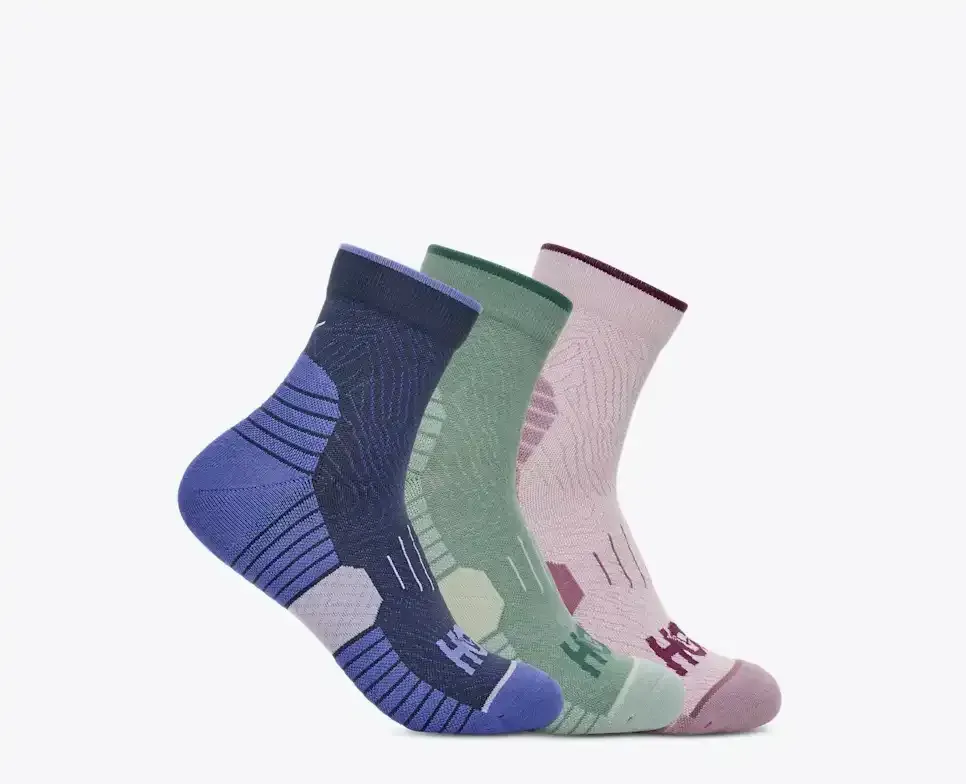 HOKA Quarter Run Sock 3-Pack Varsity Navy/Rosemary/Lilac Cream - Men's HOKA Exclusives - front view