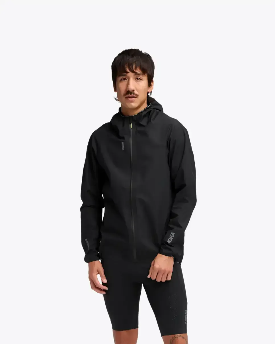 HOKA SkyBreeze Waterproof Jacket GORE-TEX Black - Men's Athletes Kit - front view